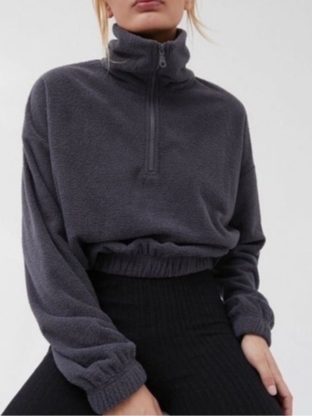 Urban Outfitters fleece crop top sweatshirt gray quarter zip